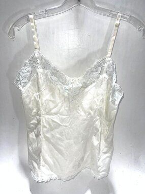 Vintage Mel-Lin White Lace Satin Camisole Top Retro Lingerie Size Small